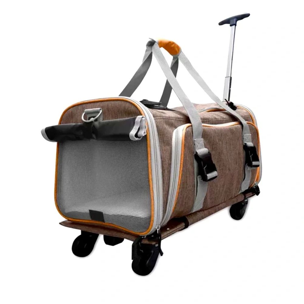 Brown Pet Carrier with Wheels